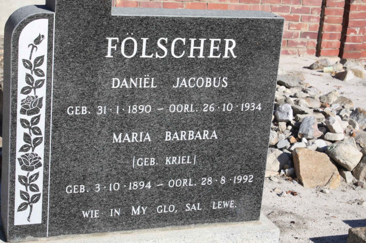 FöLSCHER Daniël Jacobus 1890-1934 &amp; Maria Barbara KRIEL 1894-1992