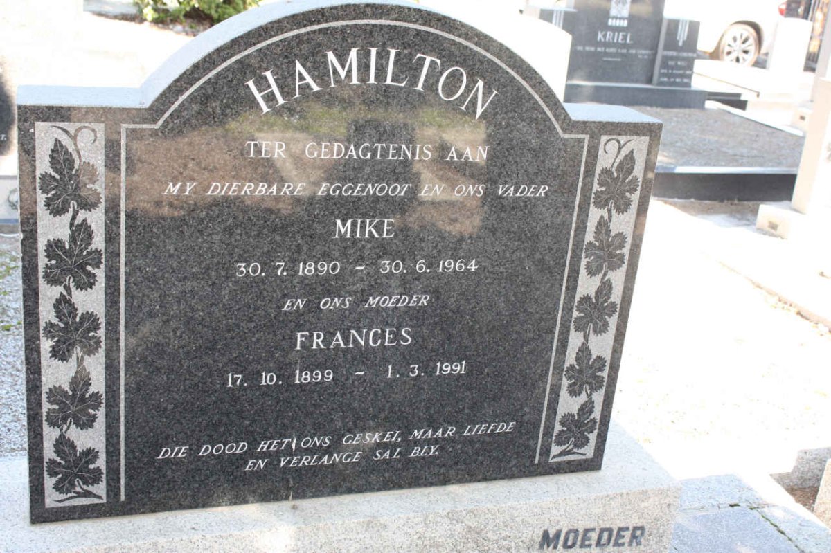 HAMILTON Mike 1890-1964 &amp; Frances 1899-1991