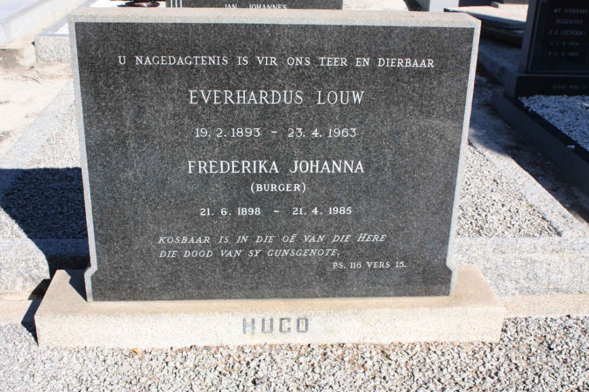 HUGO Everhardus Louw 1893-1963 &amp; Frederika Johanna BURGER 1898-1965