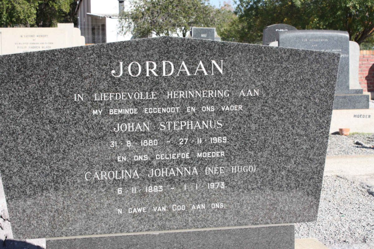 JORDAAN Johan Stephanus 1880-1969 &amp; Carolina Johanna HUGO 1883-1973