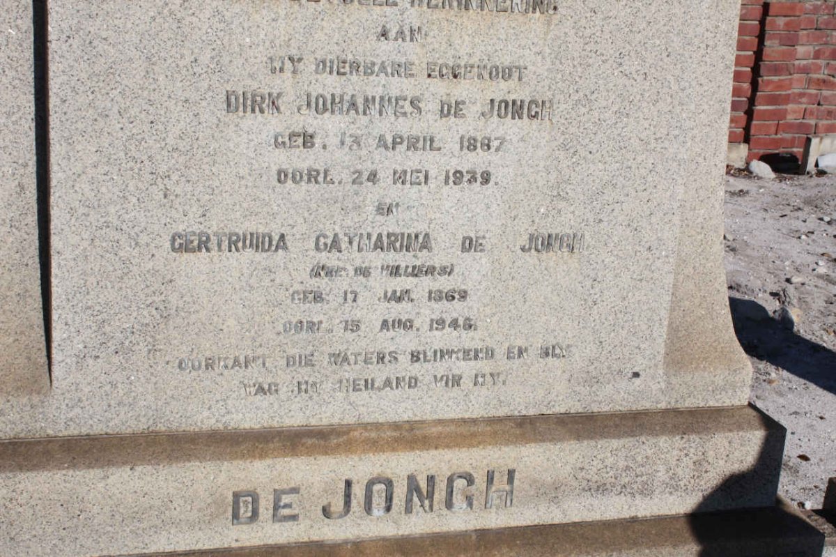 JONGH Dirk Johannes, de 1887-1939 &amp; Gertruida Catharina DE VILLIERS 1869-1946