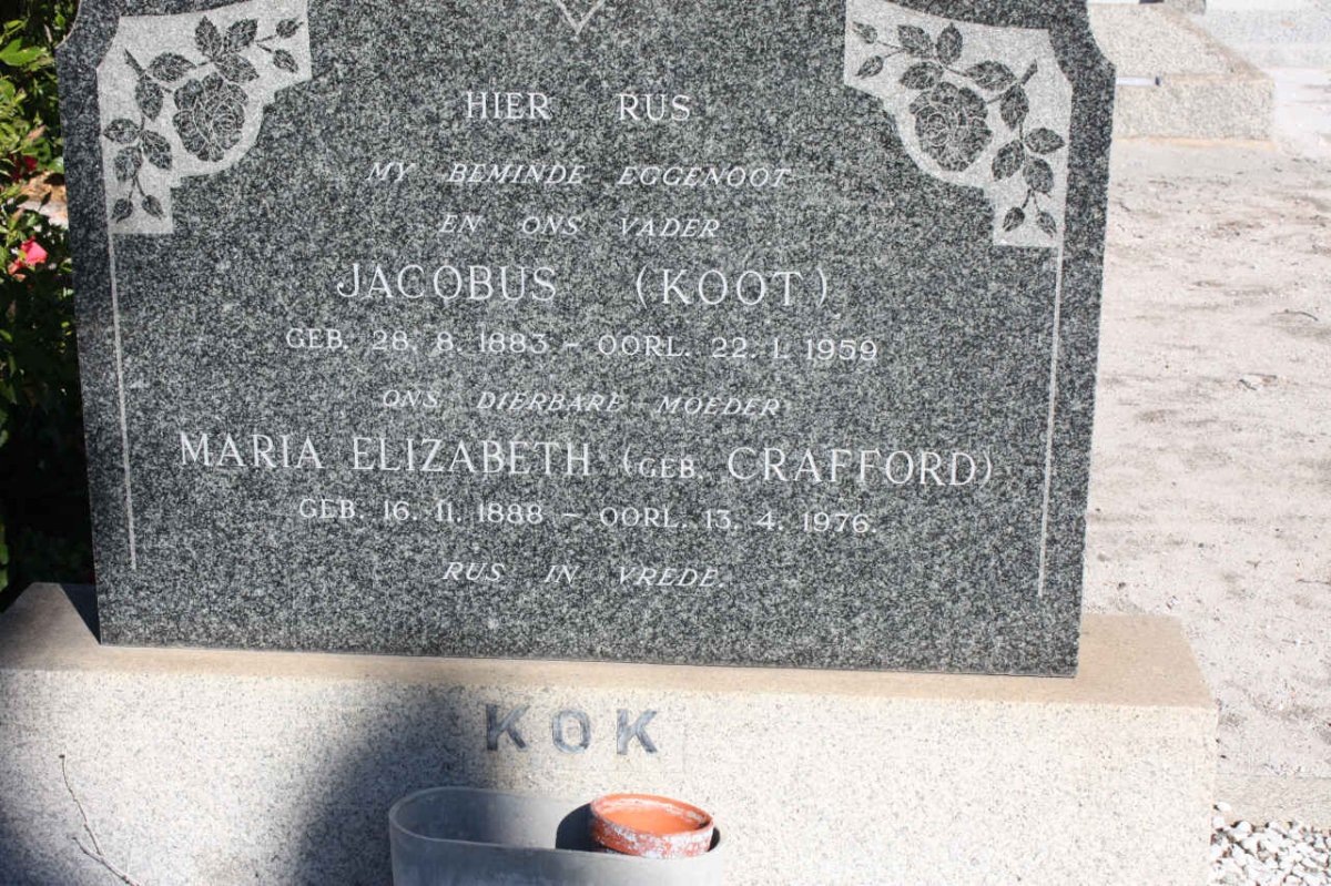KOK Jacobus 1883-1959 &amp; Maria Elizabeth CRAFFORD 1888-1976