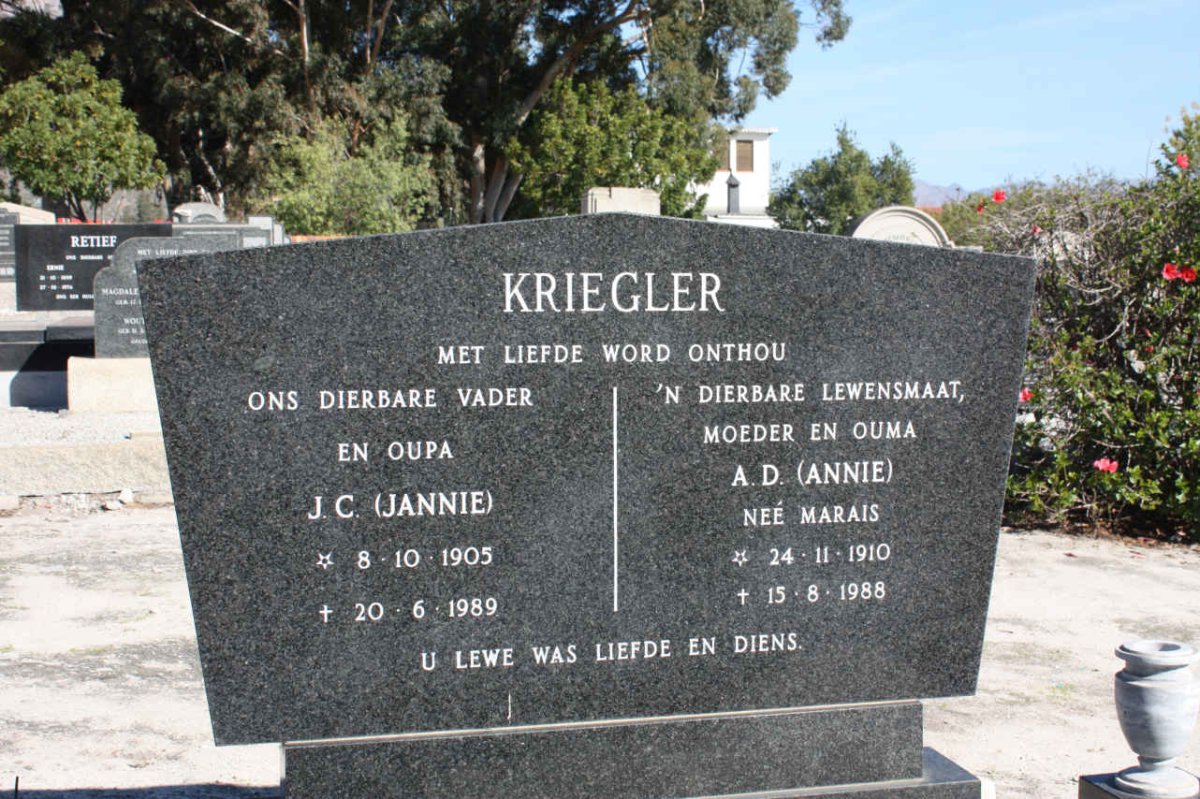 KRIEGLER J.C. 1905-1989 &amp; A.D. MARAIS 1910-1988