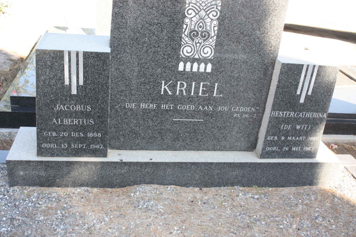 KRIEL Jacobus Albertus 1888-1967 &amp; Hester Catharina DE WIT 1890-1967