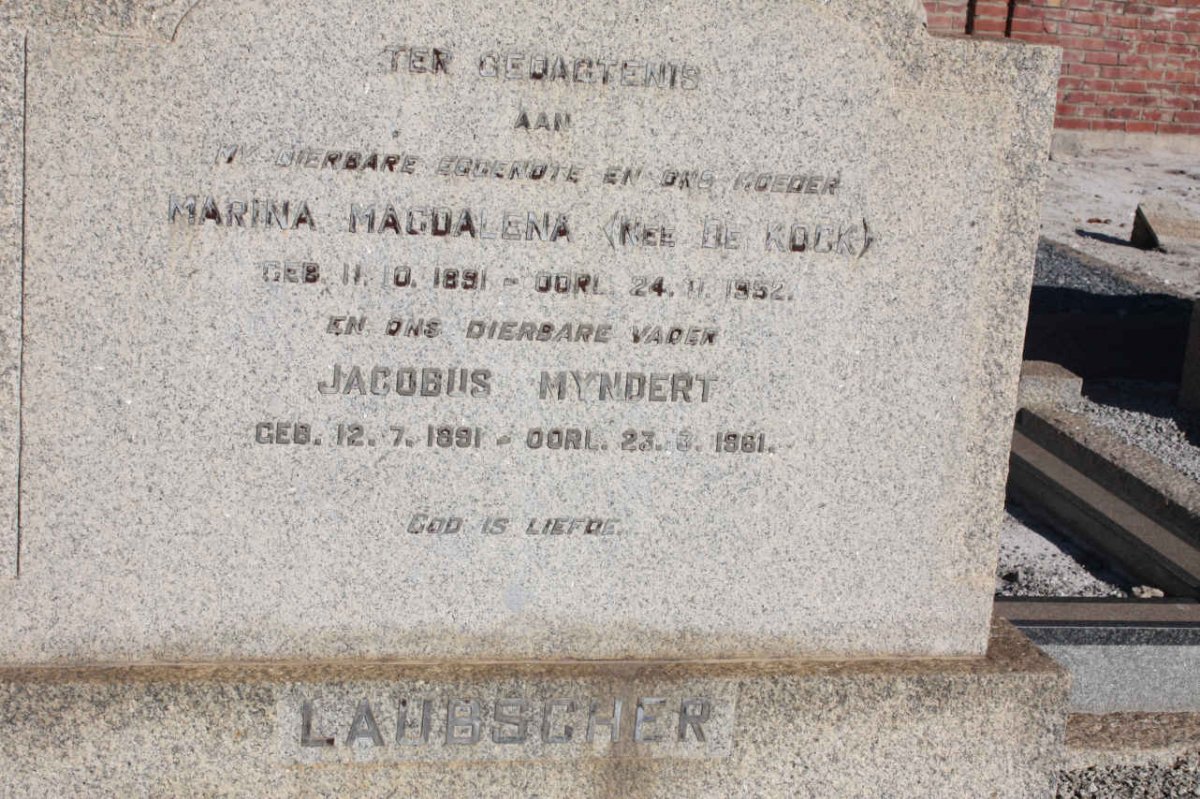 LAUBSCHER Jacobus Myndert 1881-1961 &amp; Marina Magdalena DE KOCK 1891-1952