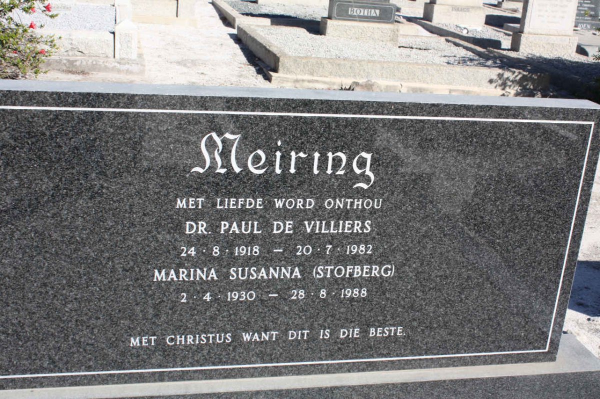 MEIRING Paul de Villiers 1918-1982 &amp; Marina Susanna STOFBERG 1930-1988