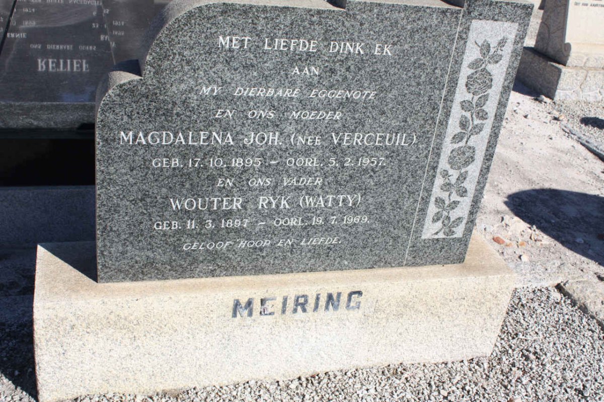 MEIRING Wouter Ryk 1897-1969 &amp; Magdalena Joh. VERCEUIL 1895-1957