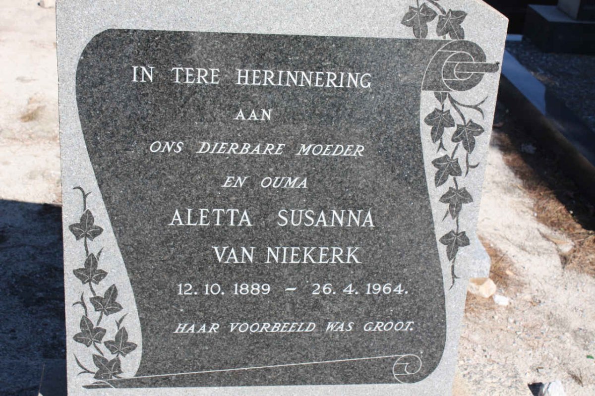 NIEKERK Aletta Susanna, van 1889-1964