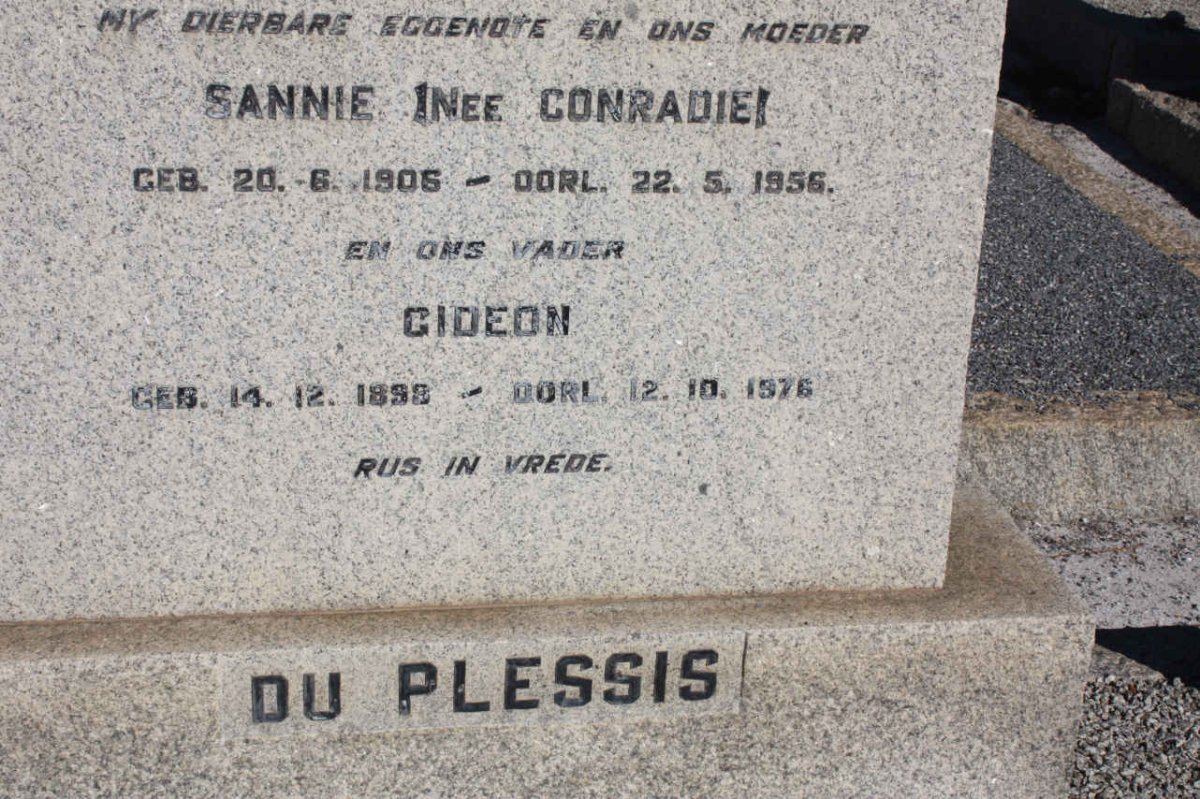 PLESSIS Gideon, du 1899-1976 &amp; Sannie CONRADIE 1906-1956