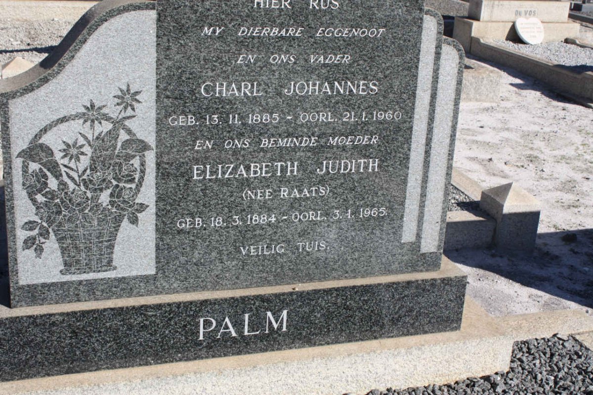 PALM Charl Johannes 1885-1960 &amp; Elizabeth Judith RAATS 1884-1965