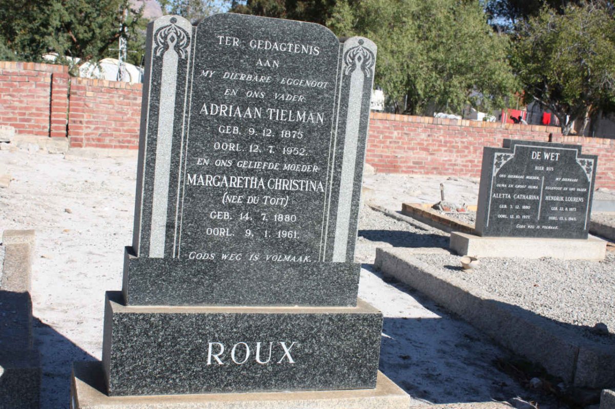 ROUX Adriaan Tielman 1875-1952 &amp; Margaretha Christina DU TOIT 1880-1961