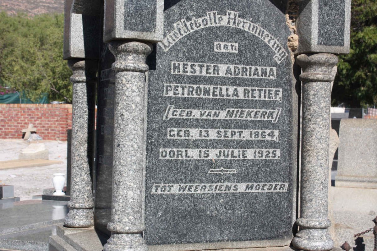 RETIEF Johannes Cornelius Daniel 1859-1952 &amp; Hester Adriana Petronella VAN NIEKERK 1864-1925