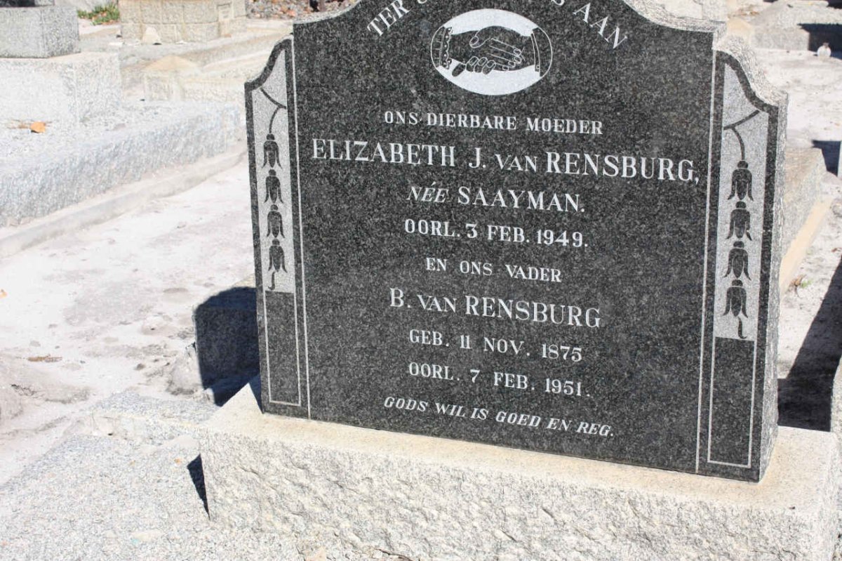RENSBURG B., van 1875-1951 &amp; Elizabeth J. SAAYMAN -1949