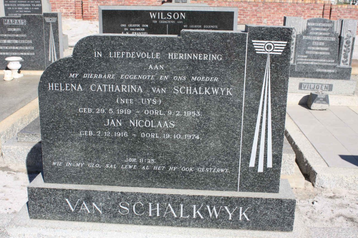 SCHALKWYK Jan Nicolaas, van 1916-1974 &amp; Helena Catharina UYS 1919-1953