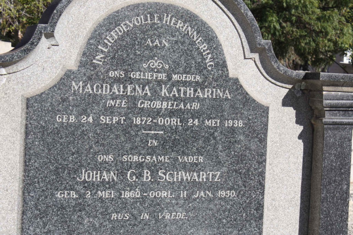 SCHWARTZ Johan G.B. 1860-1950 &amp; Magdalena Katharina GROBBELAAR 1872-1938