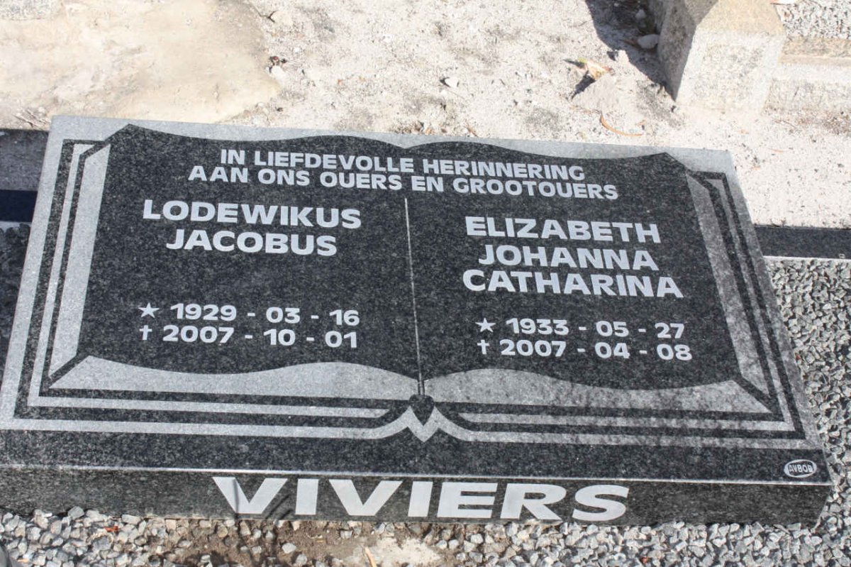 VIVIERS Lodewikus Jacobus 1929-2007 &amp; Elizabeth Johanna Catharina 1933-2007