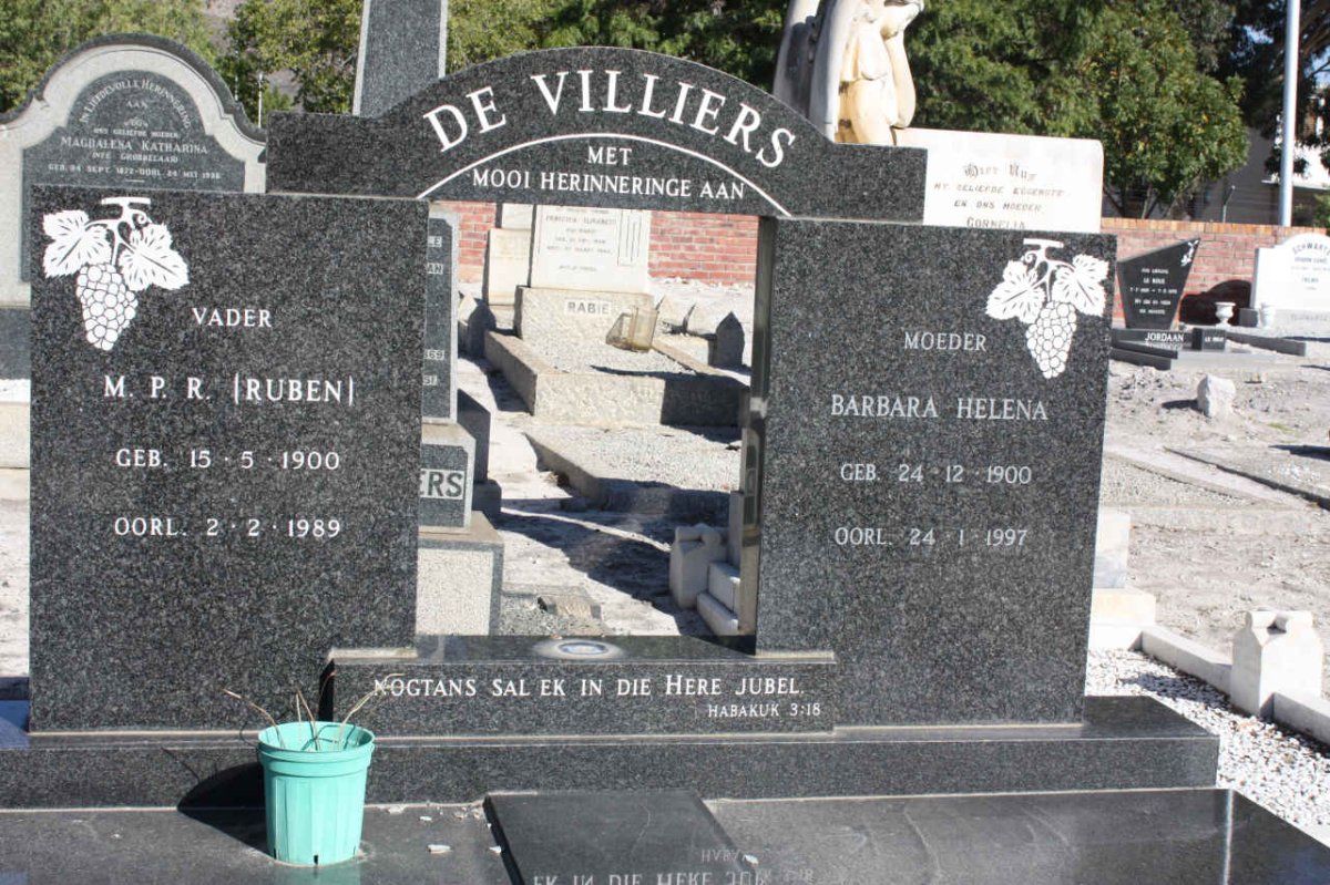 VILLIERS M.P.R., de 1900-1989 &amp; Barbara Helena 1900-1997