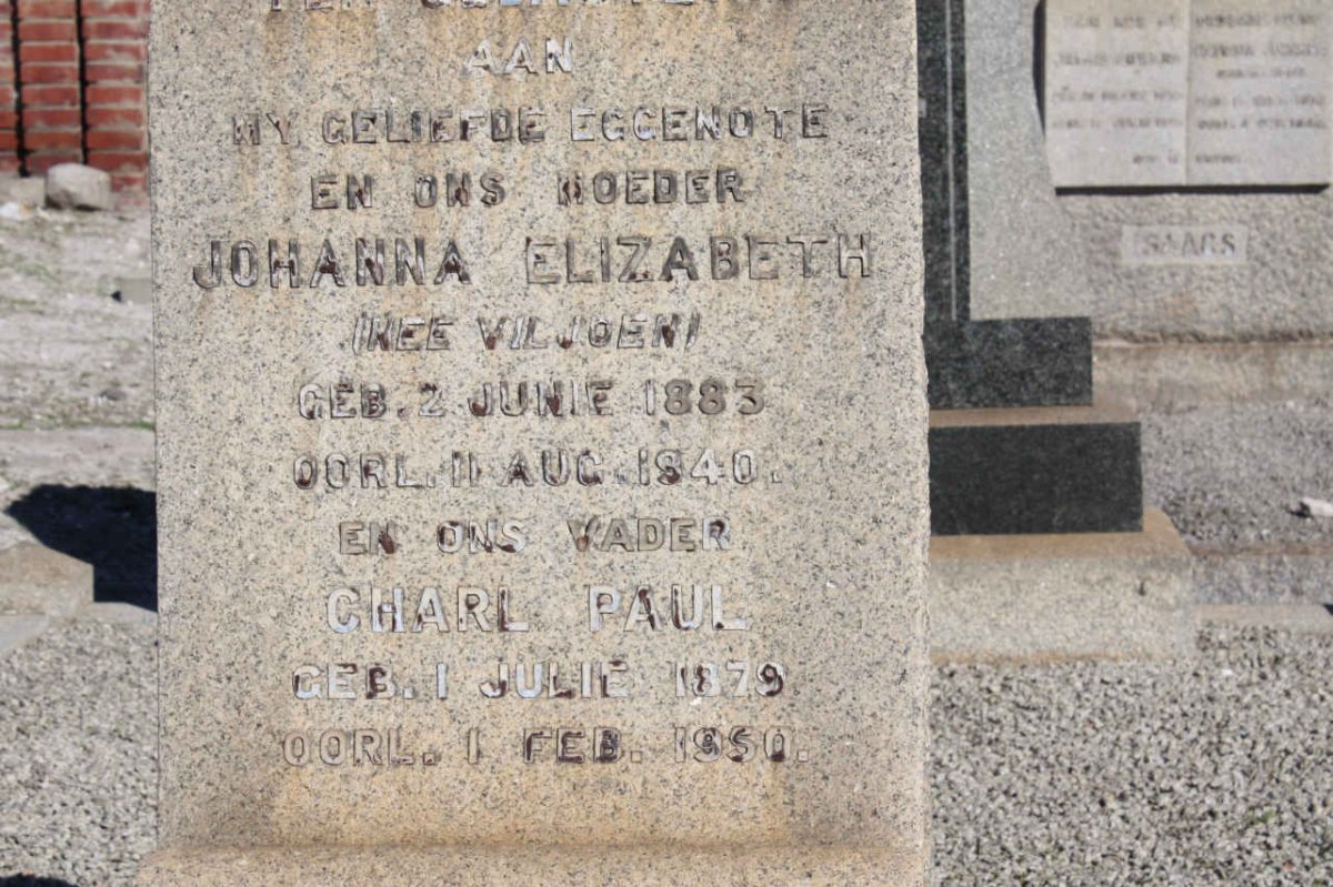 VILJOEN Charl Paul 1879-1950 &amp; Johanna Elizabeth VILJOEN 1883-1940
