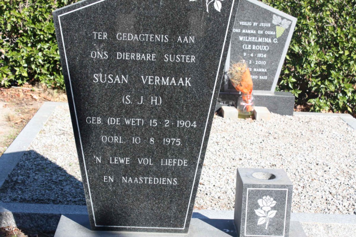VERMAAK  Susan S.J.H. nee DE WET 1904-1975