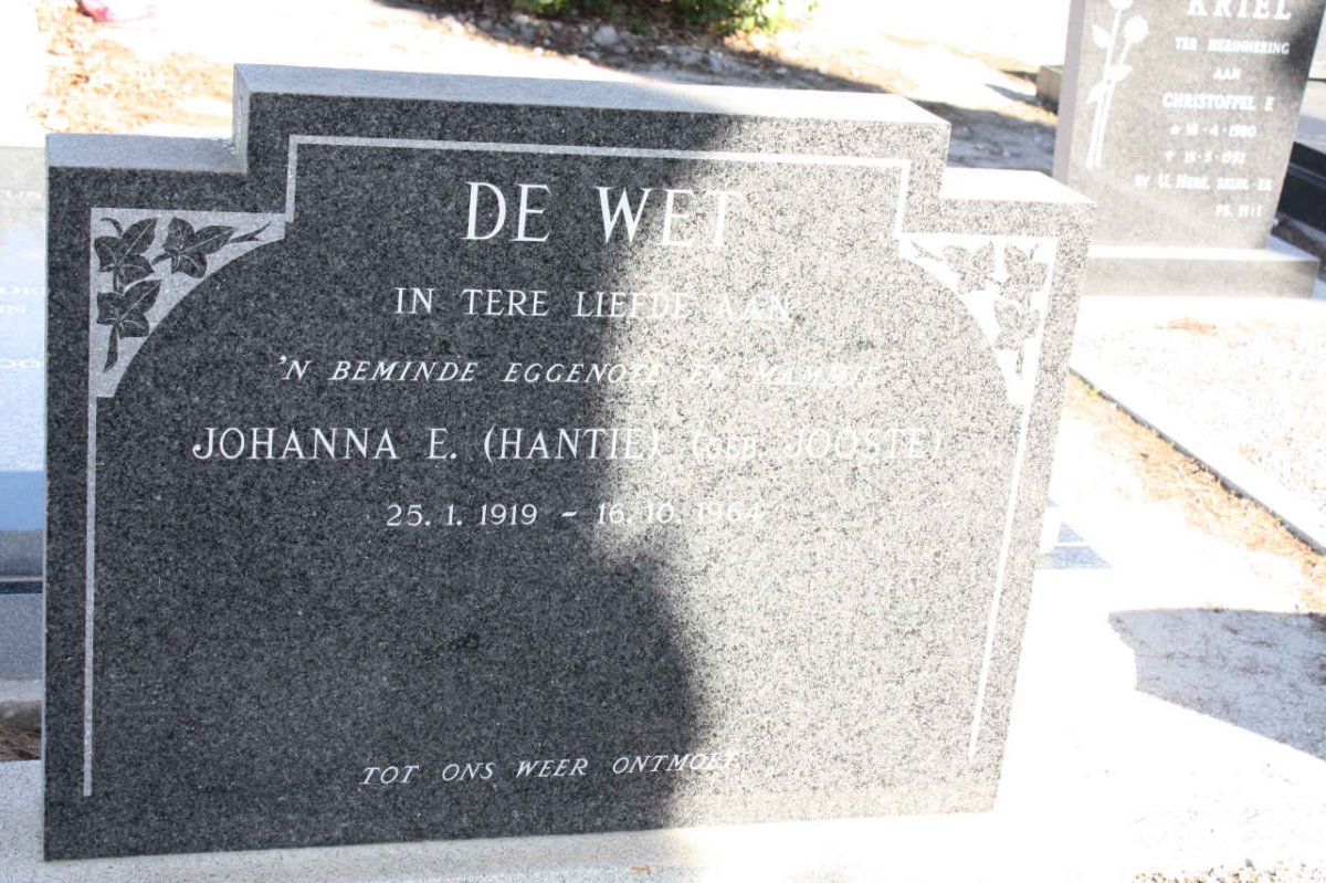 WET Johanna E., de nee JOOSTE 1919-1964