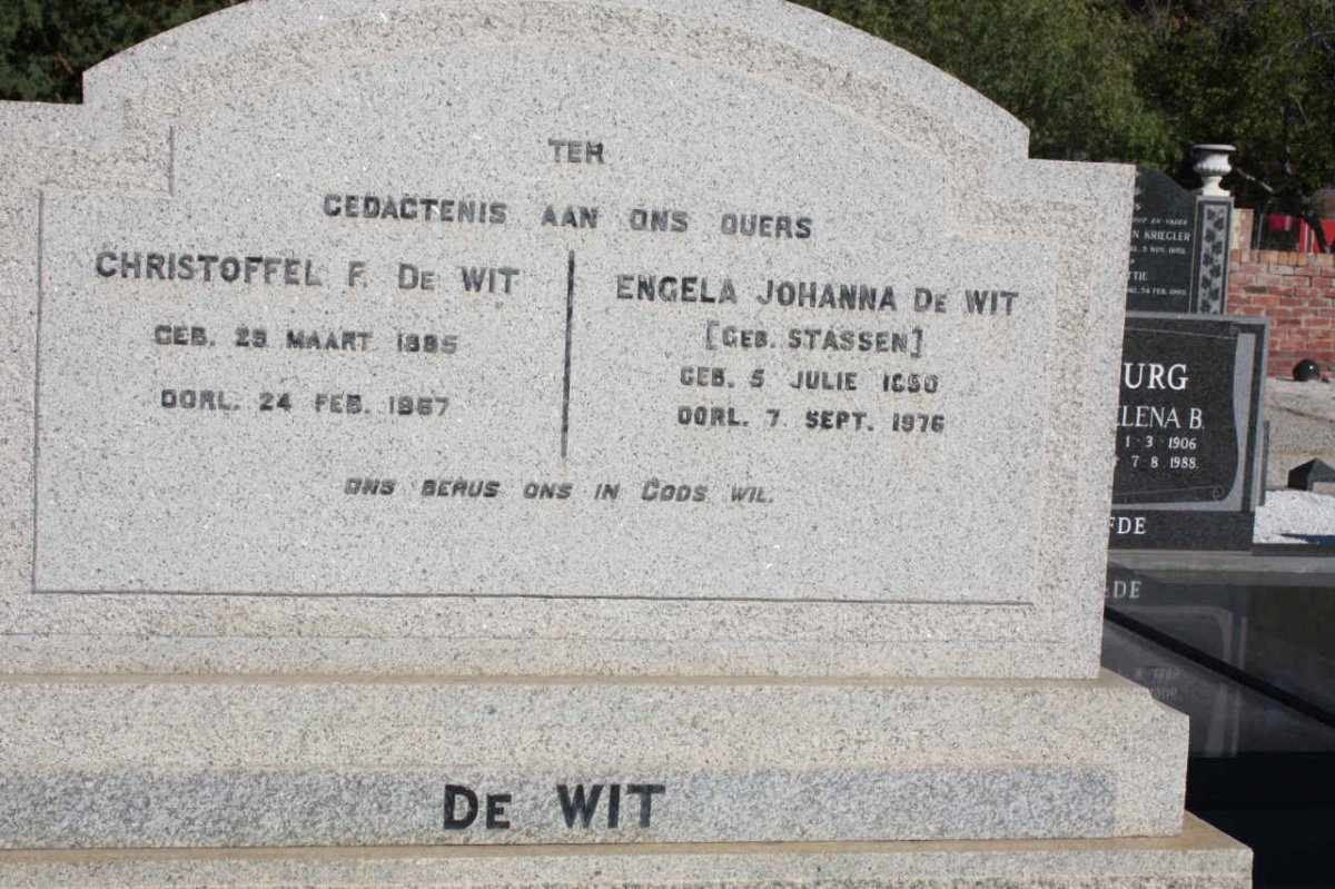 WIT Christoffel F., de 1885-1967 &amp; Engela Johanna STASSEN 1890-1976