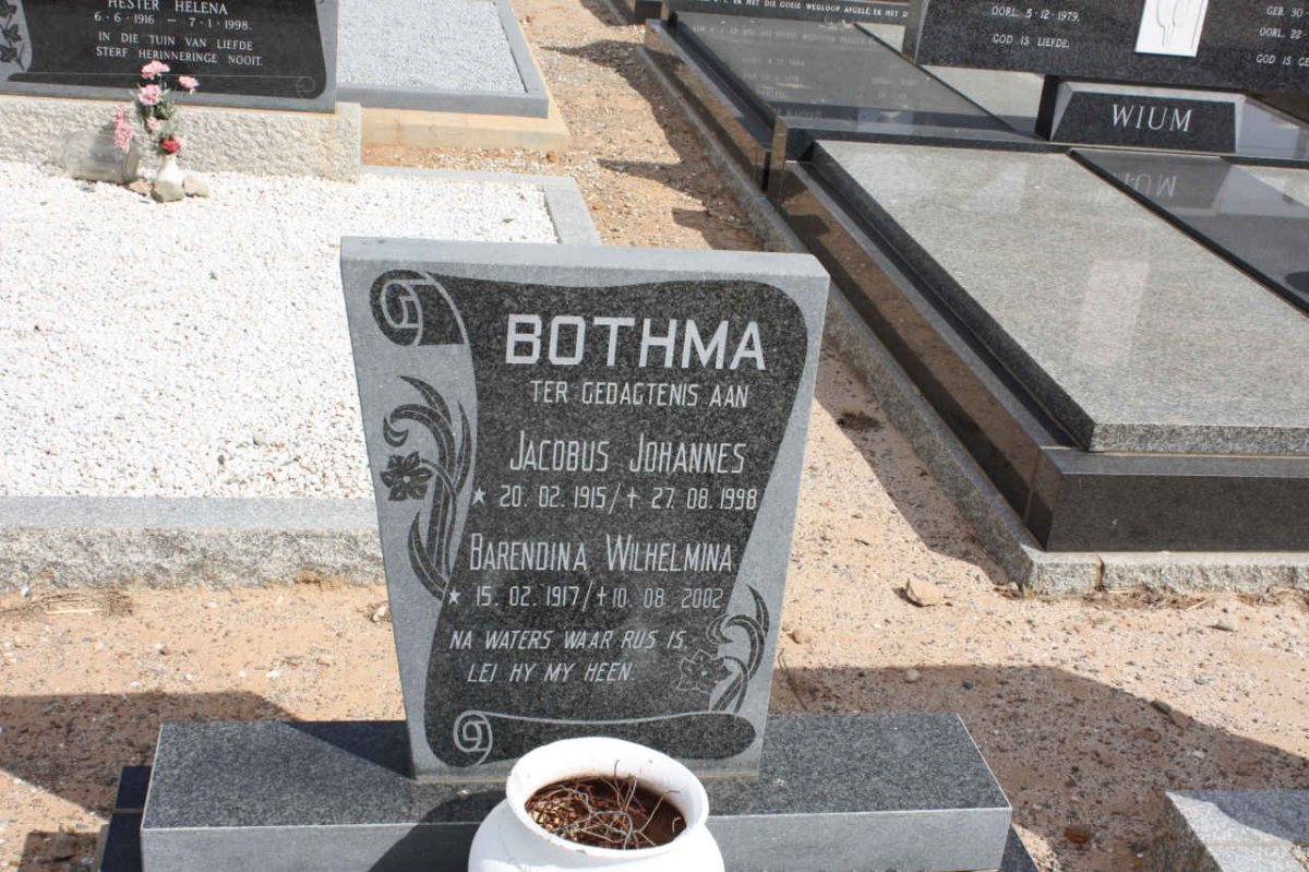 BOTHMA Jacobus Johannes 1915-1998 &amp; Barendina Wilhelmina 1917-2002