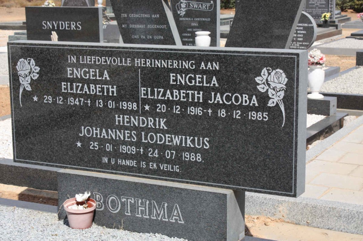 BOTHMA Hendrik Johannes Lodewikus 1909-1988 &amp; Engela Elizabeth Jacoba 1916-1985 :: BOTHMA Engela Elizabeth 1947-1998