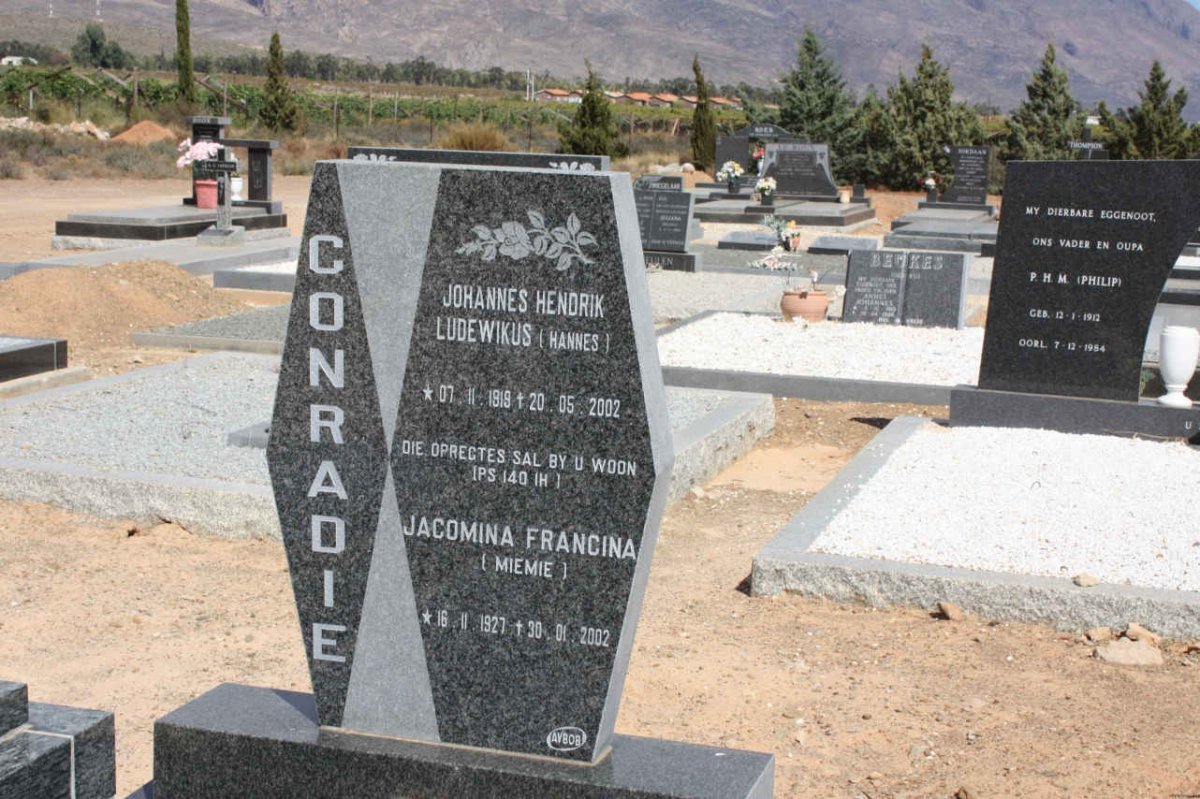 CONRADIE Johannes Hendrik Ludewikus 1919-2002 &amp; Jacomina Francina  1927-2002