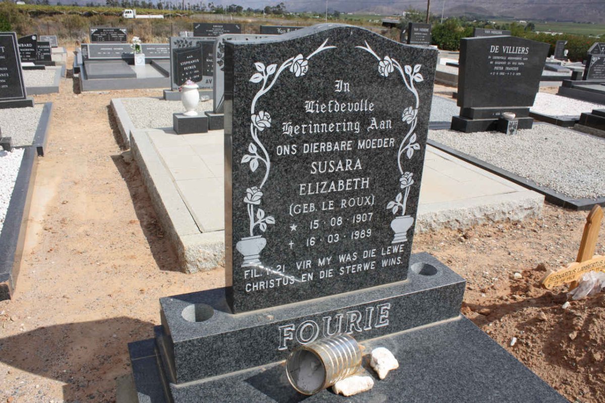 FOURIE Susara Elizabeth nee LE ROUX 1907-1989