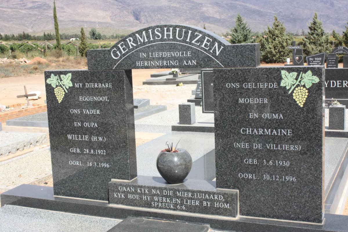 GERMISHUIZEN H.W. 1922-1996 &amp; Charmaine DE VILLIERS 1930-1996
