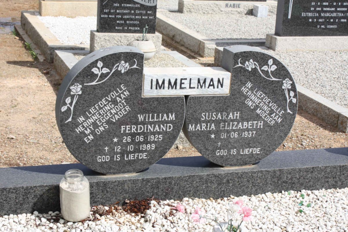 IMMELMAN William Ferdinand 1925-1989 &amp; Susarah Maria Elizabeth 1937-