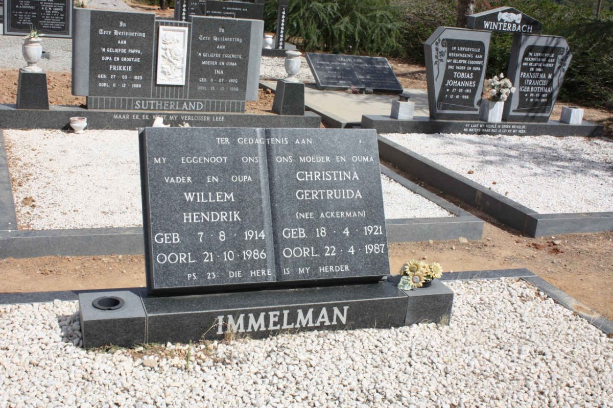 IMMELMAN Willem Hendrik 1914-1986 &amp; Christina Gertruida ACKERMAN 1921-1987