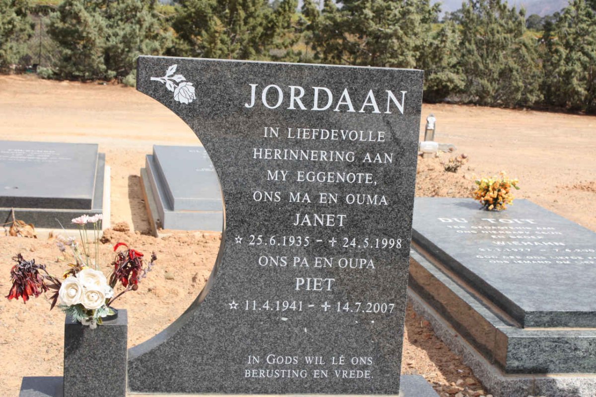 JORDAAN Piet 1941-2007 &amp; Janet 1941-2007