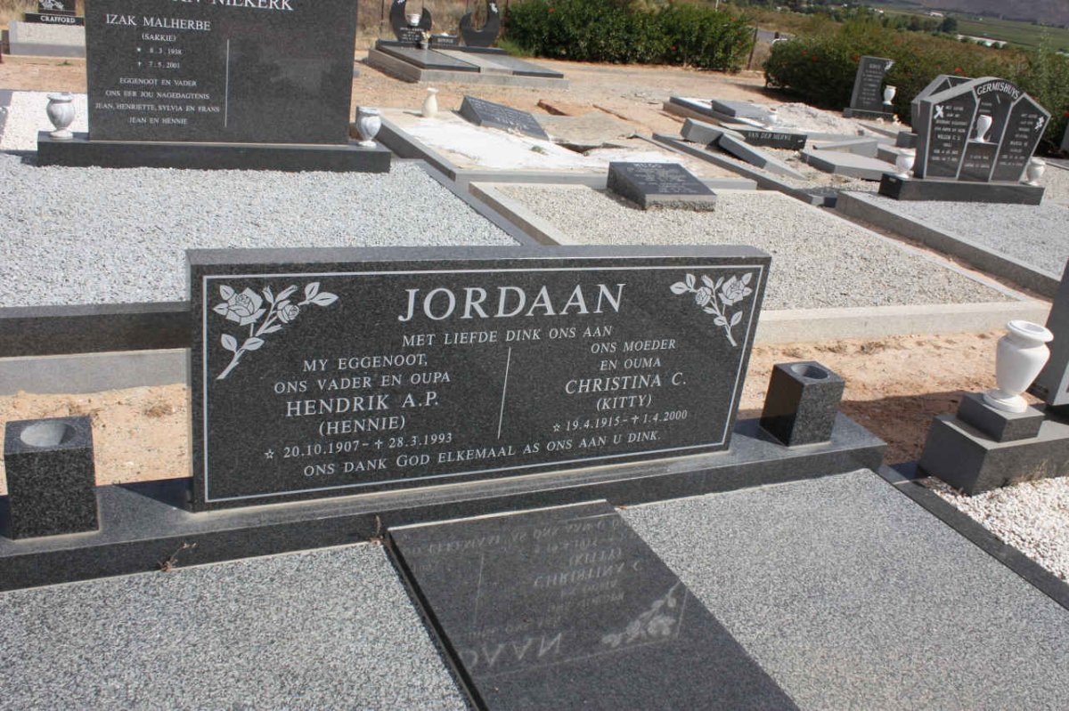 JORDAAN Hendrik A.P. 1907-1993 &amp; Christina C. 1915-2000