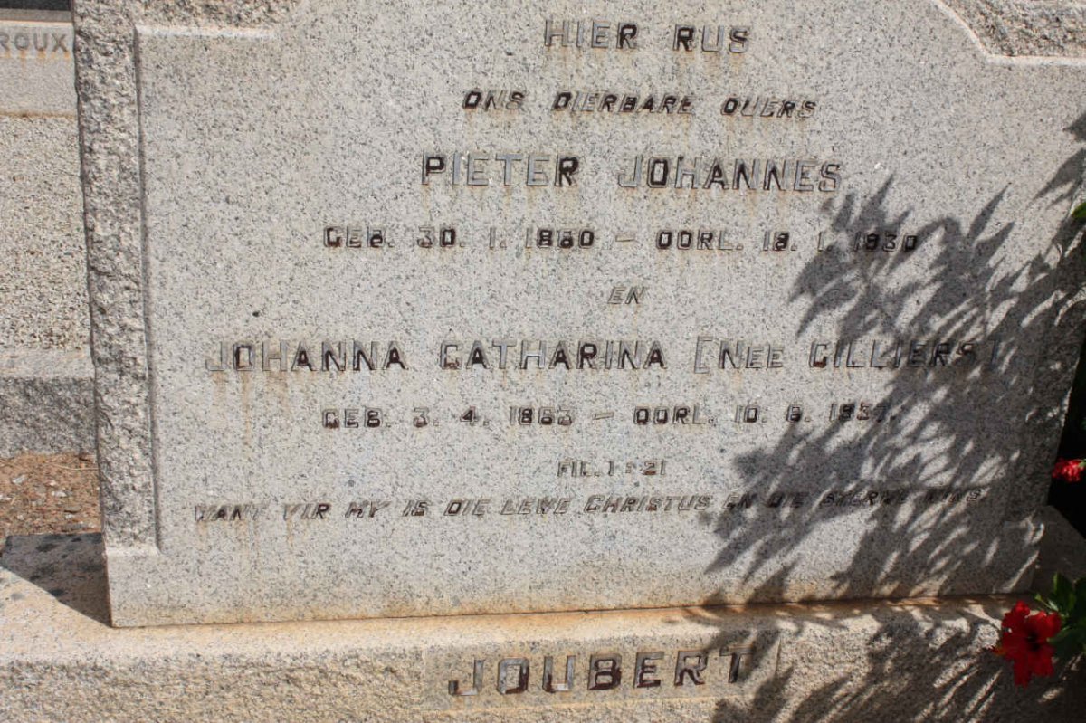 JOUBERT Pieter Johannes 1860-1930 &amp; Johanna Catharina CILLIERS 1863-1954