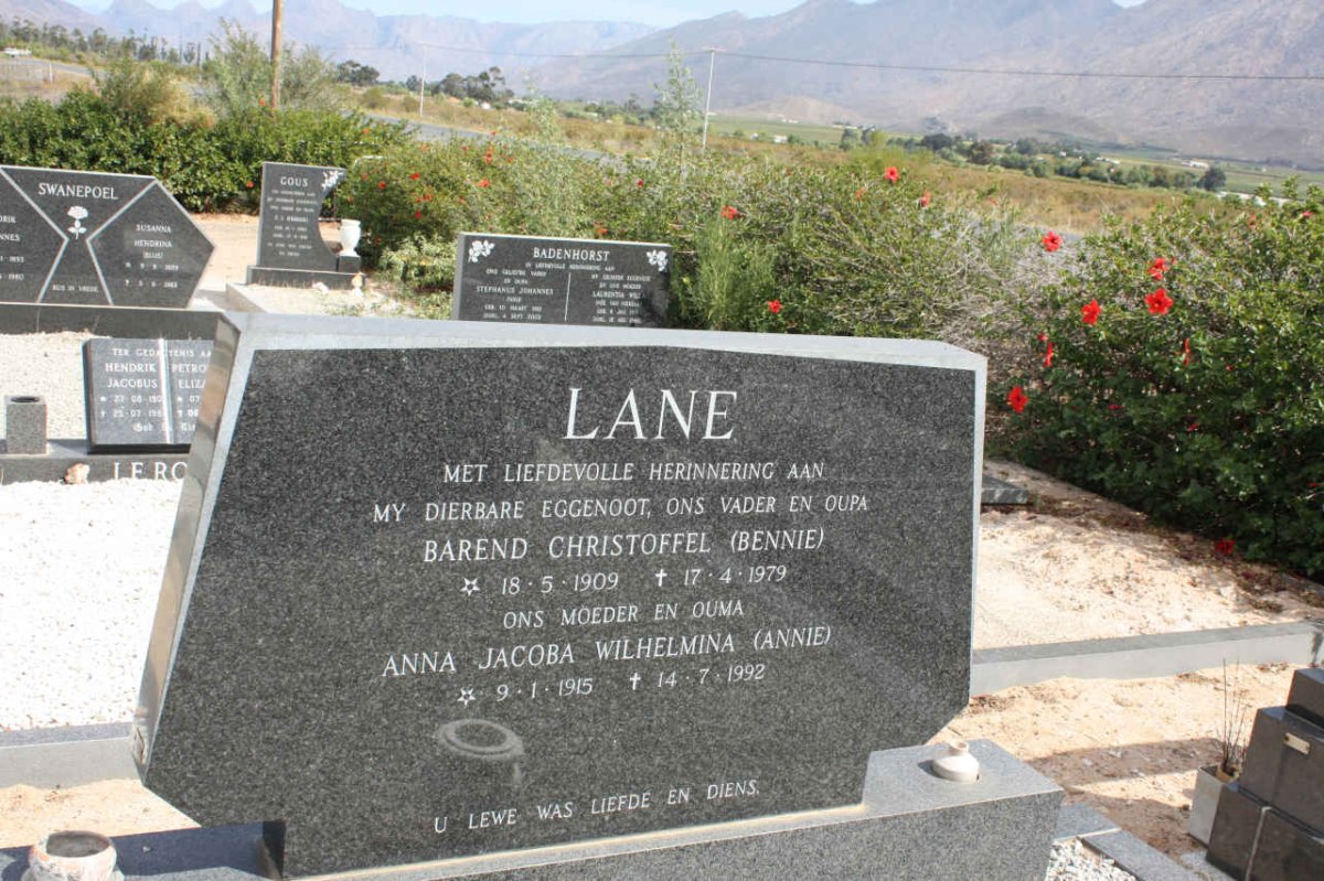 LANE Barend Christoffel 1909-1979 &amp; Anna Jacoba Wilhelmina 1915-1992