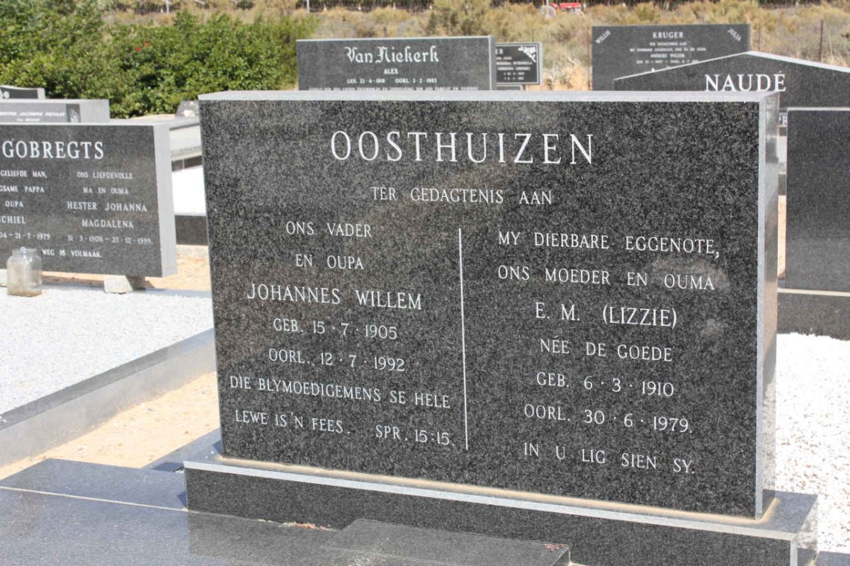 OOSTHUIZEN Johannes Willem 1905-1992 &amp; E.M. DE GOEDE 1910-1979