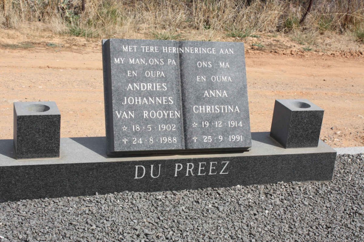 PREEZ Andries Johannes van Rooyen, du 1902-1988 &amp; Anna Christina 1914-1991