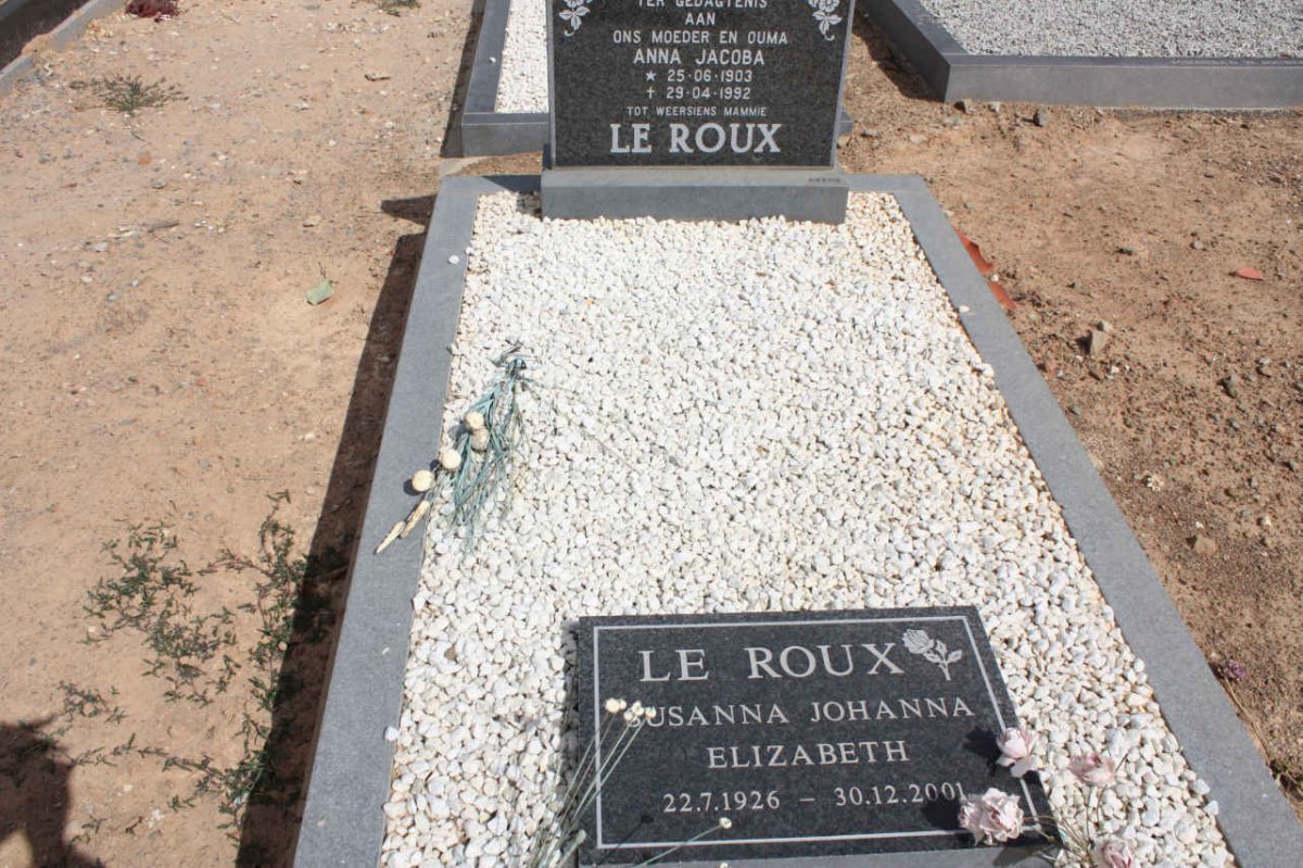 ROUX Anna Jacoba, le 1903-1982 :: LE ROUX Susanna Johanna Elizabeth 1926-2001