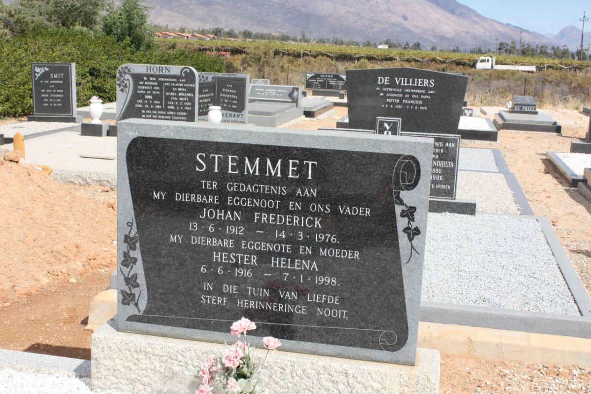 STEMMET Johan Frederick 1912-1976 &amp; Hester Helena 1916-1998