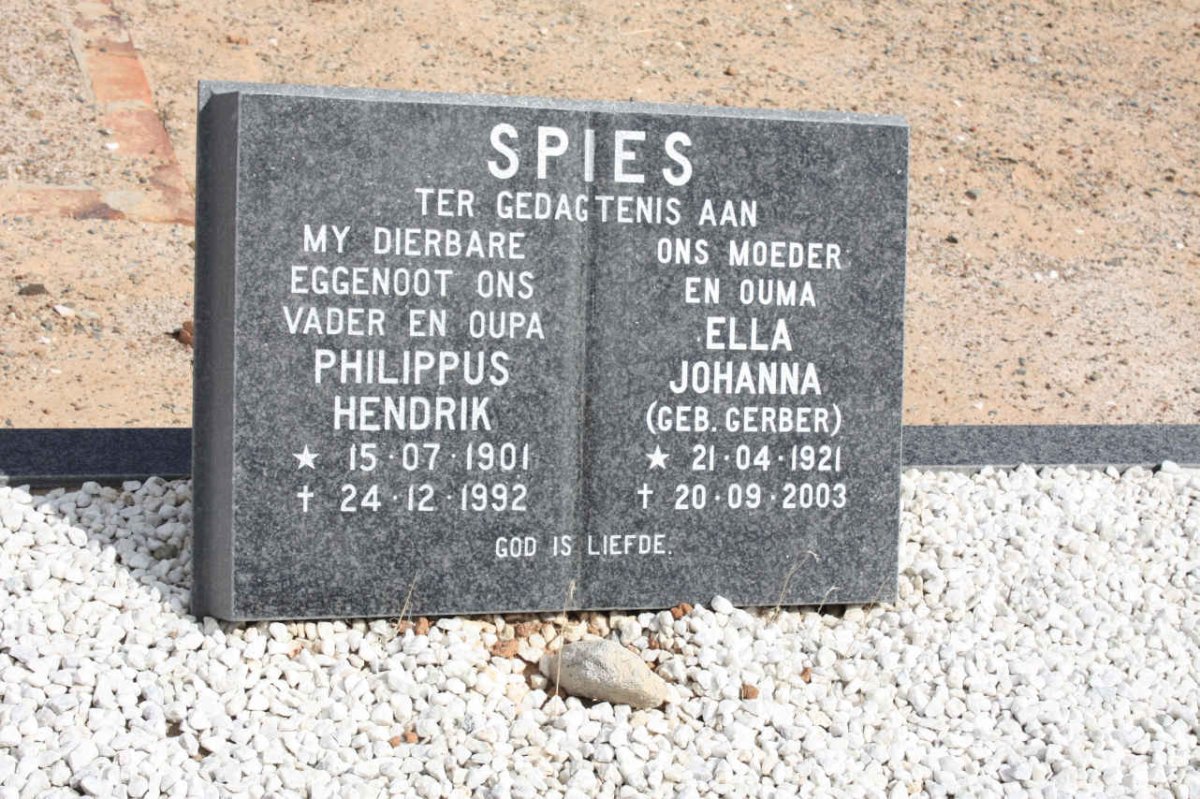 SPIES Philippus Hendrik 1901-1992 &amp; Ella Johanna GERBER 1921-2003