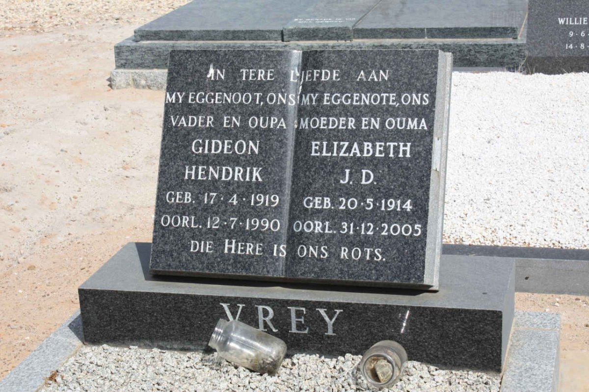 VREY Gideon Hendrik 1919-1990 &amp; Elizabeth J.D. 1914-2005
