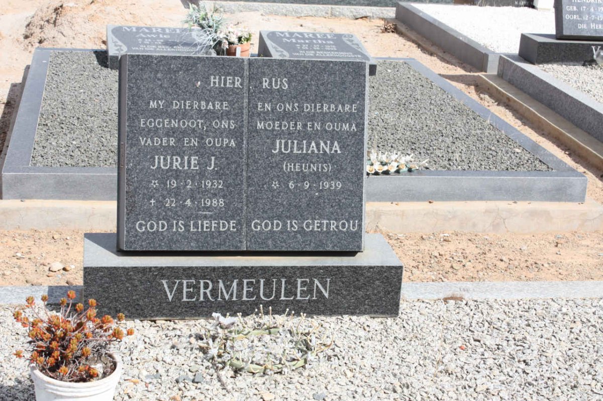 VERMEULEN Jurie J. 1932-1988 &amp; Juliana HEUNIS 1939-