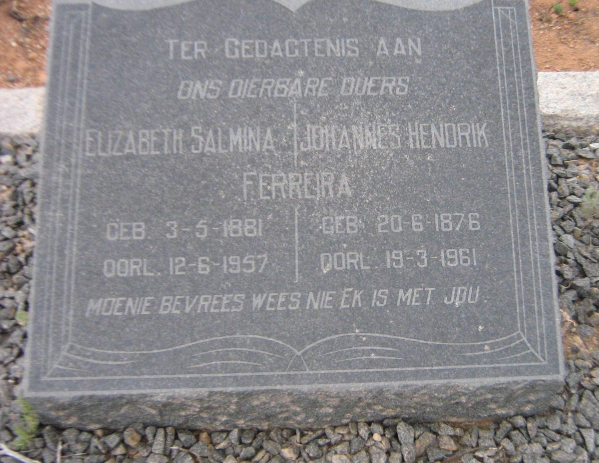FERREIRA Johannes Hendrik 1876-1961 &amp; Elizabeth Salmina 1881-1957