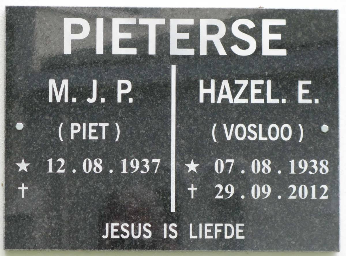 PIETERSE M.J.P. 1937- &amp; Hazel E. VOSLOO 1938-2012