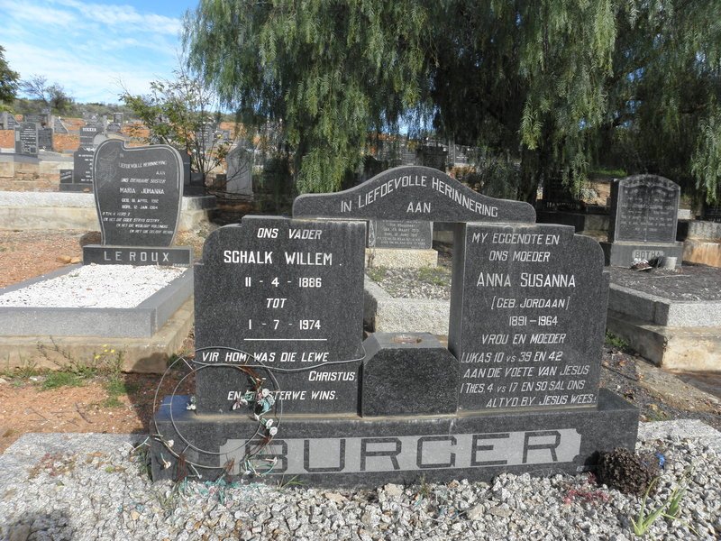 BURGER Schalk Willem 1886-1974 &amp; Anna Susanna JORDAAN 1891-1964