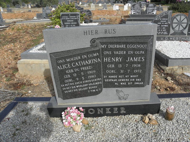 JONKER Henry James 1908-1972 &amp; Alice Catharina DU PREEZ 1909-1980