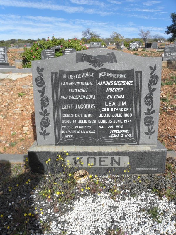 KOEN Gert Jacobus 1888-1968 &amp; Lea J.M. STANDER 1888-1974