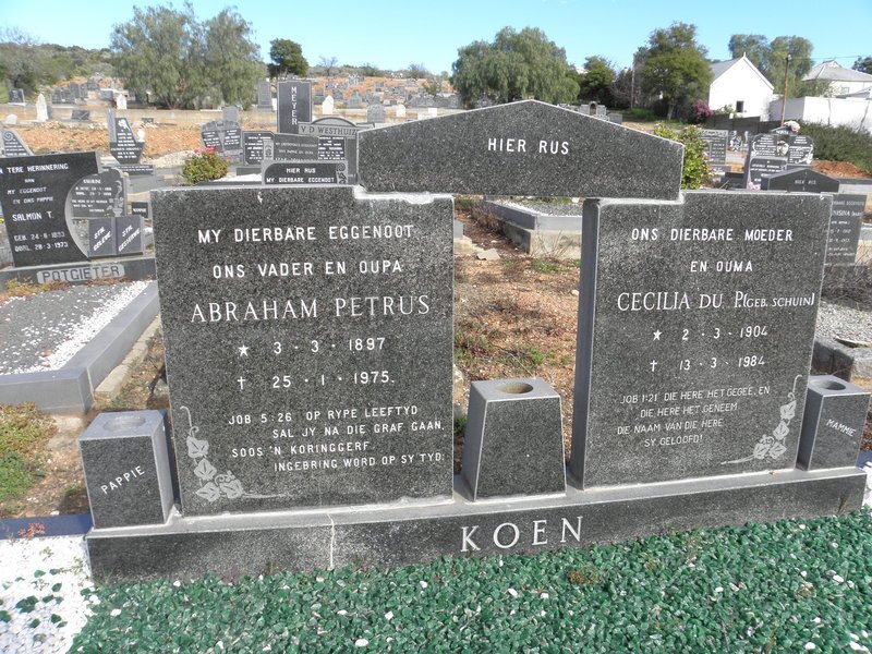 KOEN Abraham Petrus 1897-1975 &amp; Cecilia Du P. SCHUIN 1904-1984