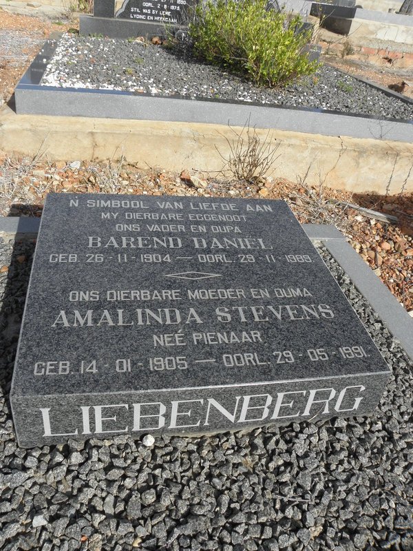 LIEBENBERG Barend Daniel 1904-1989 &amp; Amalinda Stevens PIENAAR 1905-1991
